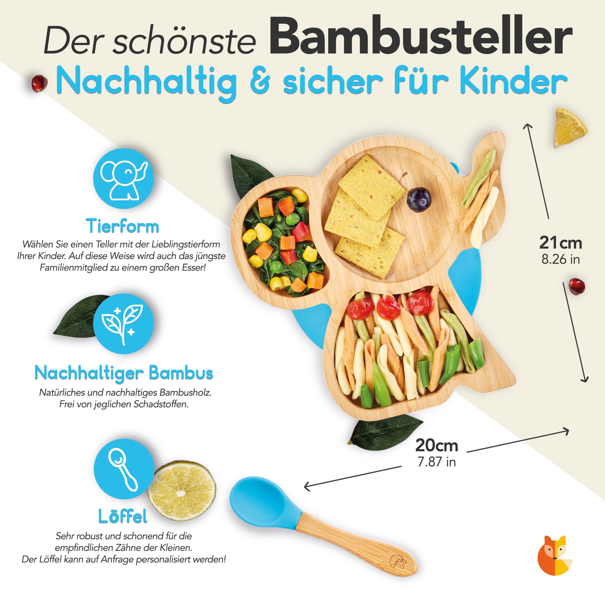 Kindergeschirr Hase, Bambusteller und Löffel